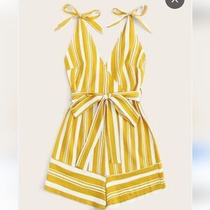 Yellow and White Striped Romper